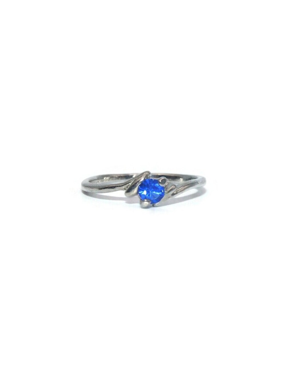 Vintage Silver Tone and Faux Sapphire Ring. US Size 8 Ring.